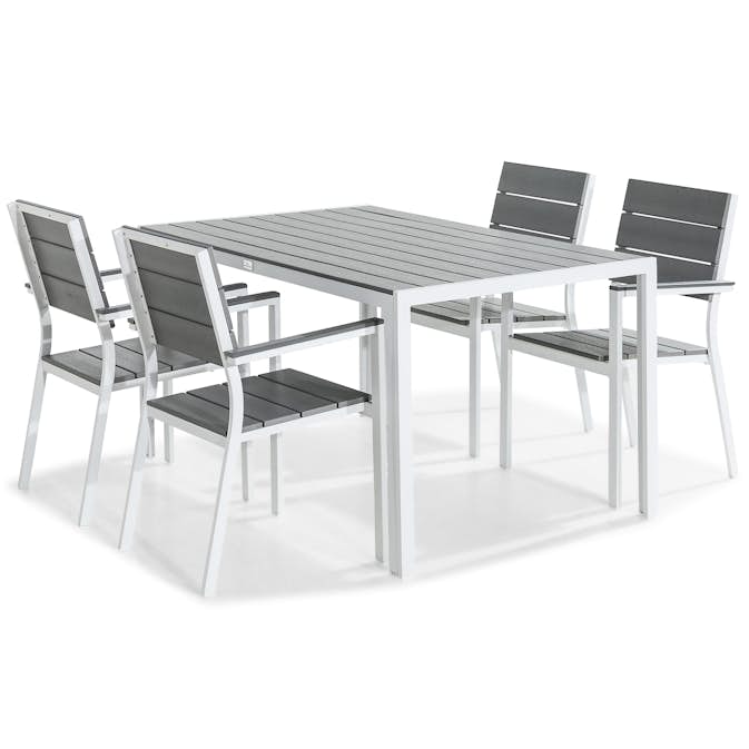 Matgrupp Comfort Garden Tunis 150x90 4 Stapelstolar Vit/Grå