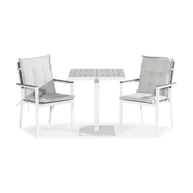 Cafégrupp Comfort Garden Tunis Caféset 70x70 + 2 Tunis Stapelstol m Dyna