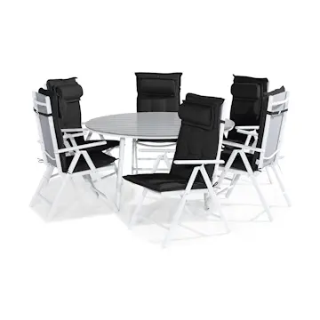 Trädgårdsgrupp Comfort Garden Tunis Matgrupp Utomhus 140 Rund + 6 Maggie Positionsstol m Dyna