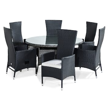 Matgrupp Comfort Garden Thor 140 Rund med 6 Ställbara Fåtöljer Jenny och Dynor