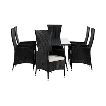 Trädgårdsgrupp Comfort Garden Thor Matgrupp Utomhus 140x90 + 6 Jenny Fåtölj Ställbar m Dyna