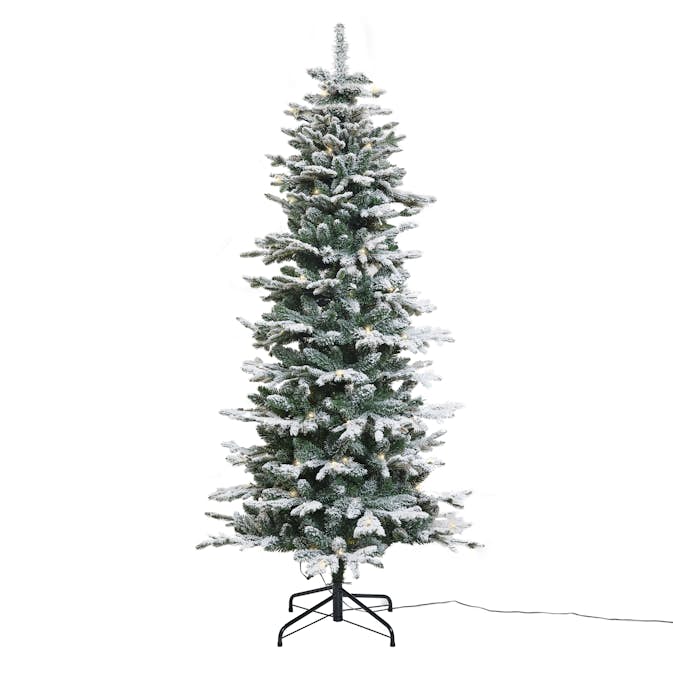 Plastgran Nordic Winter Smal Julgran med Snö 180x86 cm med LED-Belysning