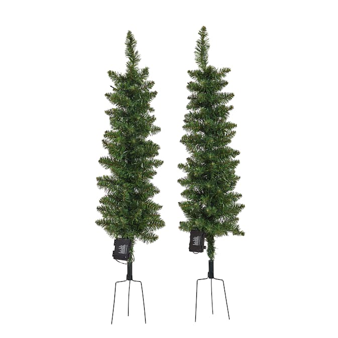 Plastgran Nordic Winter Julgransset med 2 st Granar med LED-Belysning och Jordspett Utomhus