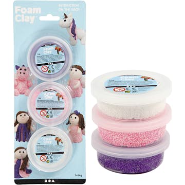 Foam Clay Creativ Company 3x14 g/1 Förp Rosa, Lila, Vit, Glitter, Metallic