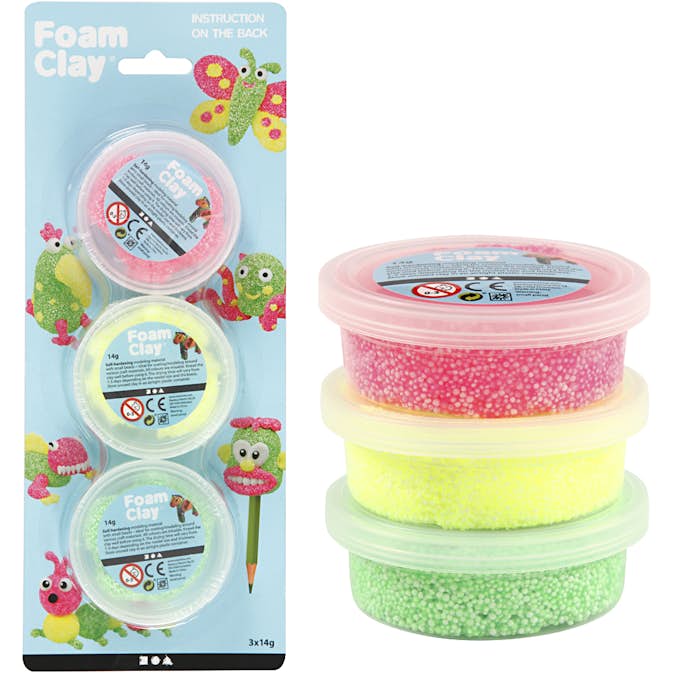 Foam Clay Creativ Company 3x14 g/1 Förp Ljusgrön, Neonrosa, Neongul