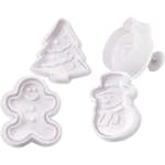 Utsticksform Creativ Company med Prägel Vit Julgran Snögubbe Pepparkaksgubbe Kula 5 cm 4 St/1 Förp