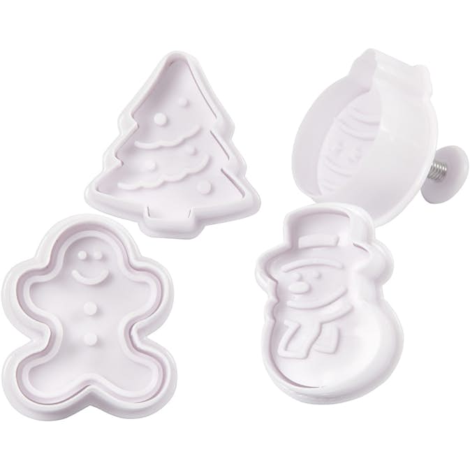 Utsticksform Creativ Company med Prägel Vit Julgran Snögubbe Pepparkaksgubbe Kula 5 cm 4 St/1 Förp