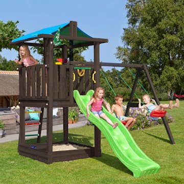 Lektorn Jungle Gym Hut inkl. swing module xtra och rutschkana, grundmålat svart