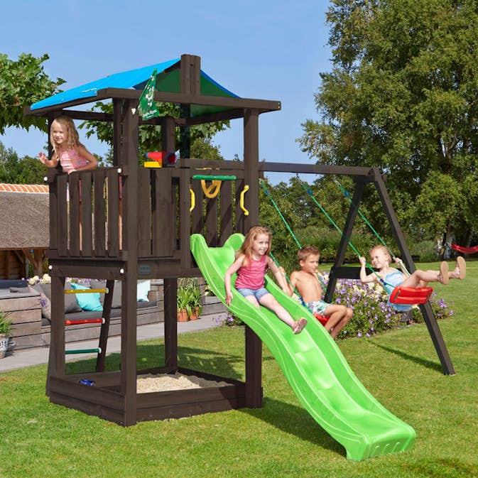 Lektorn Jungle Gym Hut inkl. swing module xtra och rutschkana, grundmålat svart