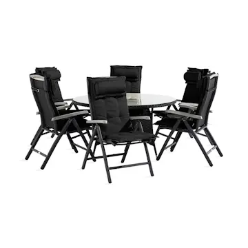 Trädgårdsgrupp Comfort Garden Thor Matgrupp 140 Rund + 6 Monaco Positionsstol m Dyna