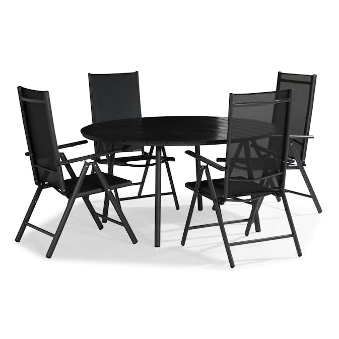Matgrupp Comfort Garden Tunis Rund 140 med 4 Positionsstolar Maggie
