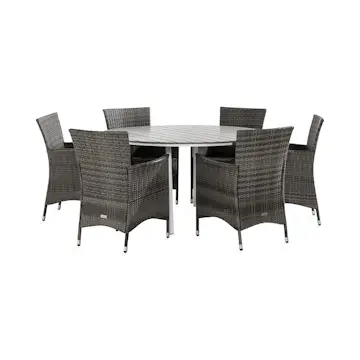 Trädgårdsgrupp Comfort Garden Tunis Matgrupp Utomhus 140 Rund + 6 Thor Fåtölj