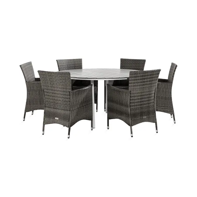 Trädgårdsgrupp Comfort Garden Tunis Matgrupp Utomhus 140 Rund + 6 Thor Fåtölj