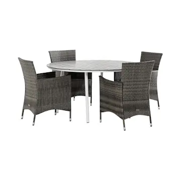 Trädgårdsgrupp Comfort Garden Tunis Matgrupp Utomhus 140 Rund + 4 Thor Fåtölj