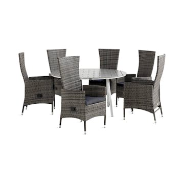 Matgrupp Comfort Garden Tunis Matgrupp Utomhus 140 Rund med 6 Jenny Fåtölj Ställbar m Dyna