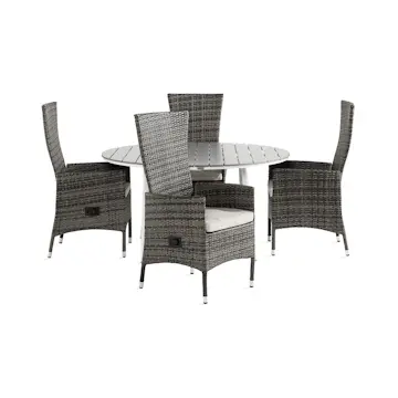 Trädgårdsgrupp Comfort Garden Tunis Matgrupp Utomhus 140 Rund + 4 Jenny Fåtölj Ställbar m Dyna