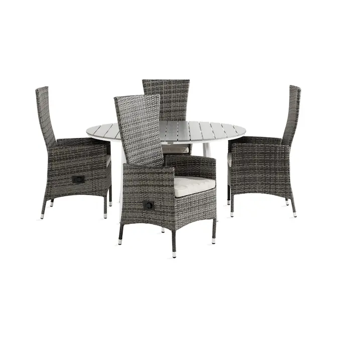 Trädgårdsgrupp Comfort Garden Tunis Matgrupp Utomhus 140 Rund + 4 Jenny Fåtölj Ställbar m Dyna