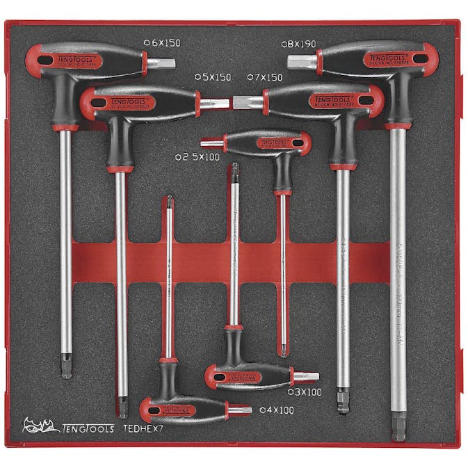 Sexkantnyckelsats 7 delar med T-handtag Teng Tools TEDHEX7