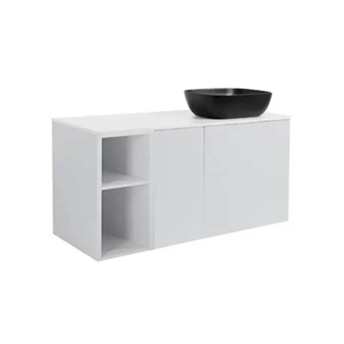 Tvättställsskåp Alterna Isella med Öppen Förvaring, Tvättkorg, Bänkskiva och Ovanpåliggande Tvättställ