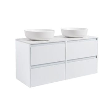 Tvättställsskåp Alterna Luxor 120 Dubbelt med Bänkskiva Kvartskomposit och Runt Tvättställ