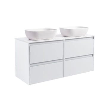 Tvättställsskåp Alterna Luxor 120 Dubbelt med Bänkskiva Kvartskomposit och Rektangulärt Tvättställ