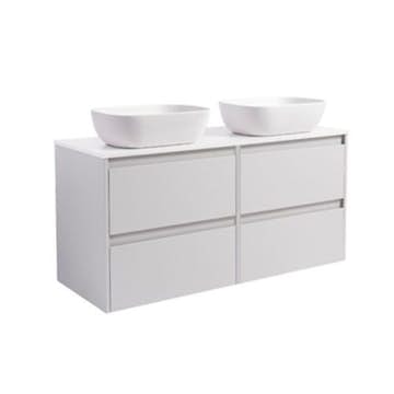 Tvättställsskåp Alterna Luxor 120 Dubbelt med Bänkskiva Kvartskomposit och Rektangulärt Tvättställ