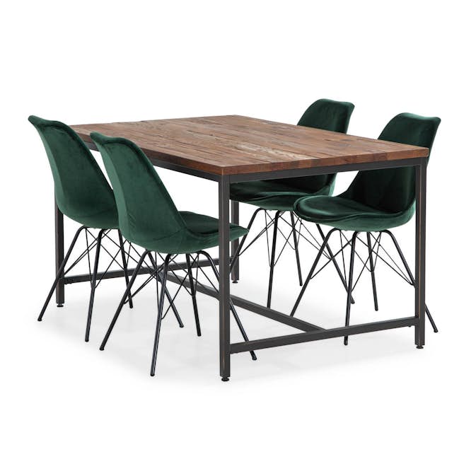 Matgrupp Bloomington Wilmer Rektangulärt Matbord 140 cm med 4 Shell Matstol Sammet