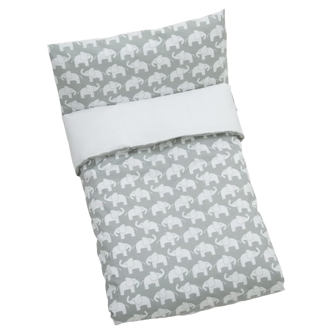 Påslakanset Rätt Start Elefant Eco För Spjälsäng Grå