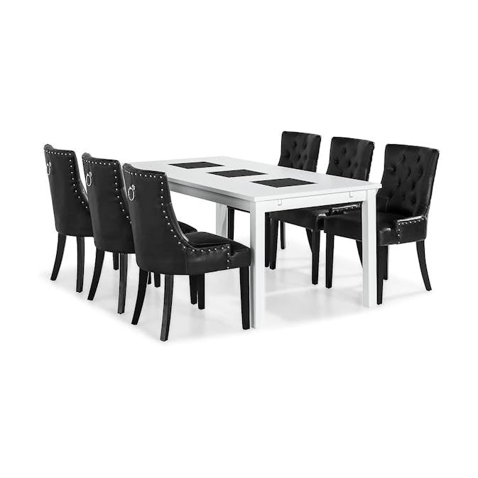 Matgrupp In Living Jasmin 180 cm med 6 Tuva Fåtölj Vit/Svart