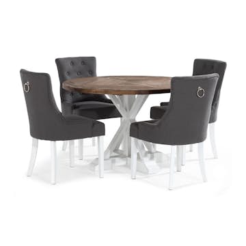 Matgrupp Bloomington Lyon Runt Matbord 120 cm Vit Bas med 4 Viktoria Matstol