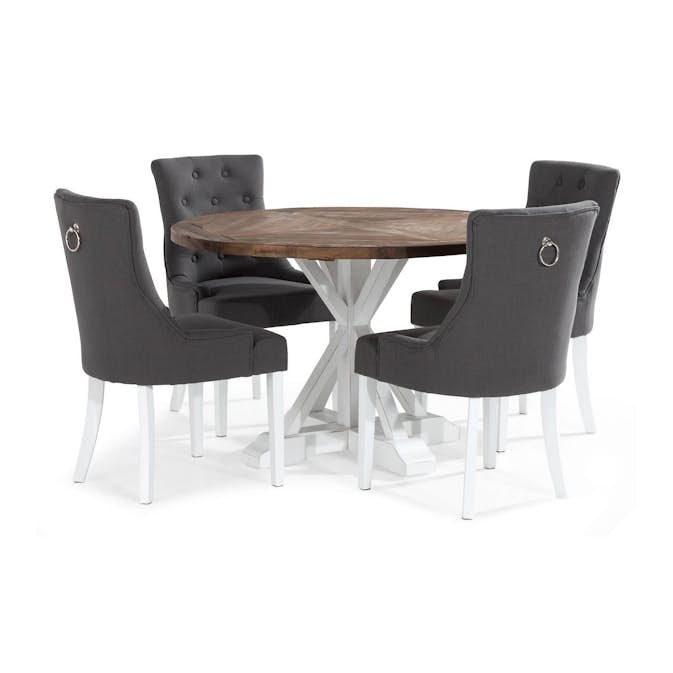 Matgrupp Bloomington Lyon Runt Matbord 120 cm Vit Bas med 4 Viktoria Matstol