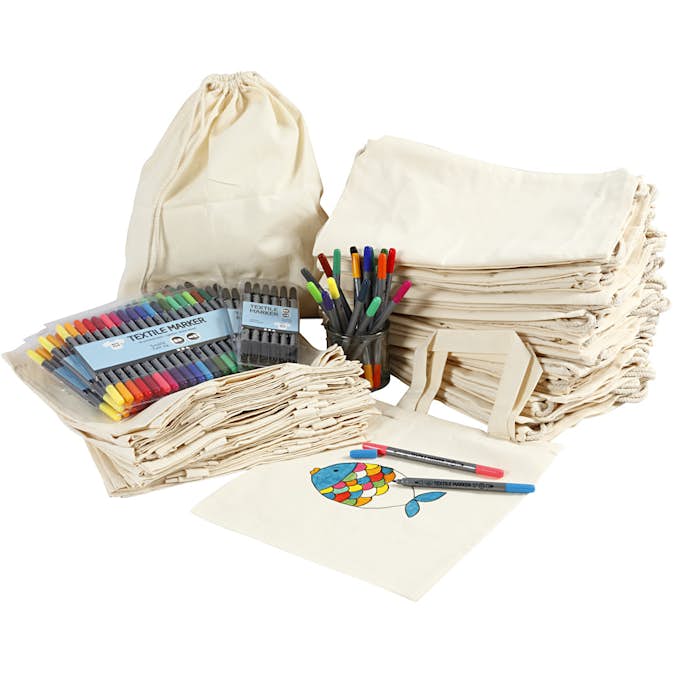Materialset Creativ Company Sko och Textilkassar med Tusch Mixade Färger Stl 27 5x30 cm 1 Set
