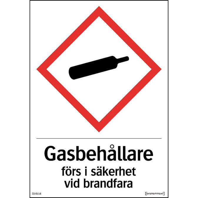 Skylt Systemtext Gasflaskor Vit Reflex