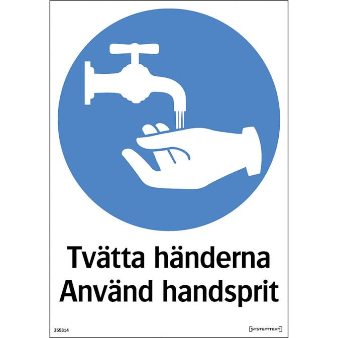 Skylt Systemtext Tvätta Händerna Plast