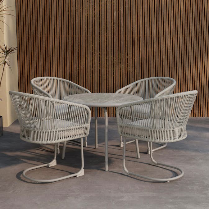 Matgrupp Venture Home Tilos 4st Fåtöljer ink Dyna med Ø90cm Bord