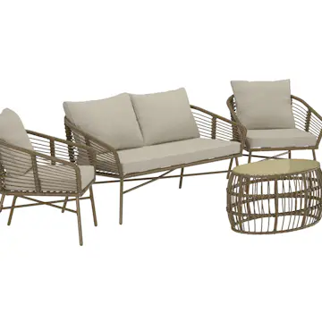 Soffgrupp Venture Home Lipari Loungegrupp i Rotting, 2-sitssoffa och 2st fåtöjer med Dynor och Soffbord