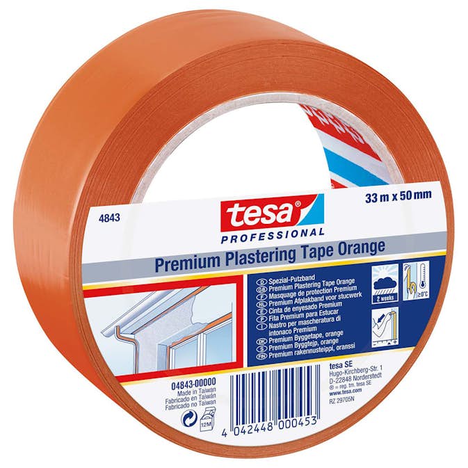 Byggtejp Tesa 50 mm 33 m Orange PVC