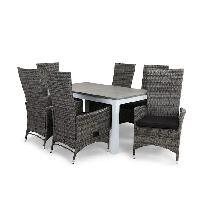 Matgrupp Comfort Garden Monaco 152-210 med 6 Ställbara Fåtöljer Jenny och Dynor