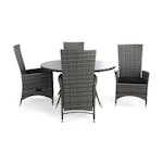 Matgrupp Comfort Garden Thor 140 Rund med 4 Ställbara Fåtöljer Jenny och Dynor