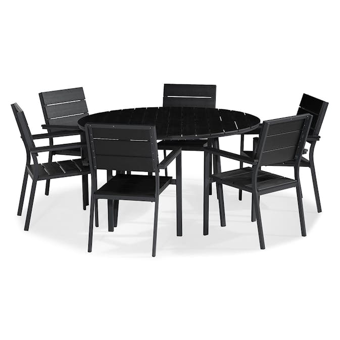Matgrupp Utomhus Comfort Garden Tunis Rund 140 med 6 StapelTrädgårdsstolar Aintwood