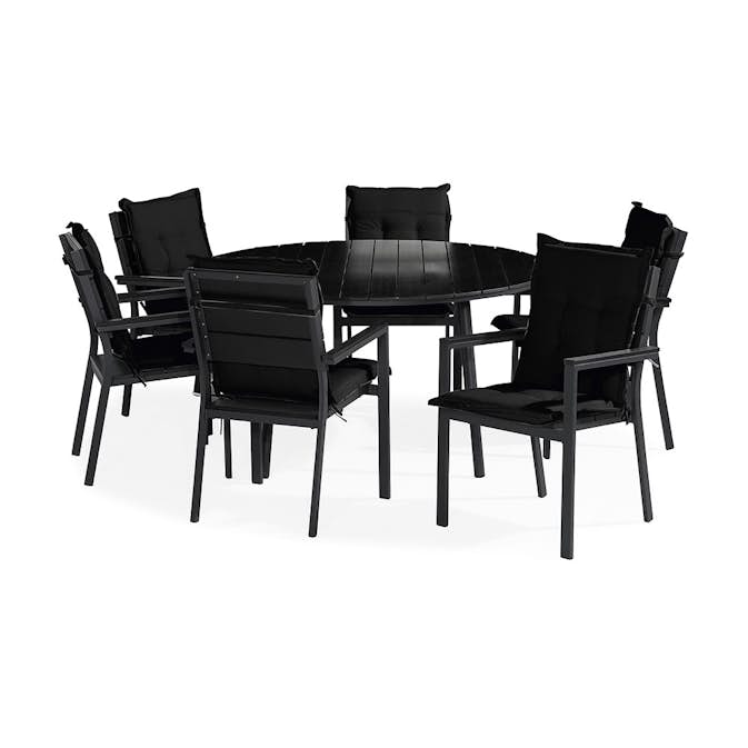 Matgrupp Utomhus Comfort Garden Tunis Rund 140 med 6 StapelTrädgårdsstolar Aintwood