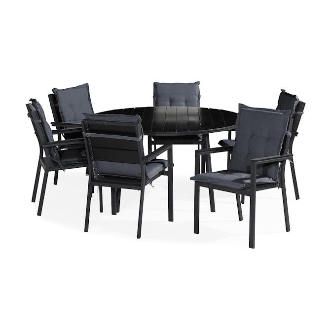 Matgrupp Utomhus Comfort Garden Tunis Rund 140 med 6 StapelTrädgårdsstolar Aintwood
