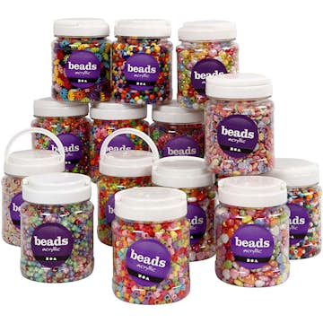 Plastpärlor Creativ Company Mixade Färger Stl 6-15 mm Hålstl 1,5-6 mm 16x700 ml/1 Förp