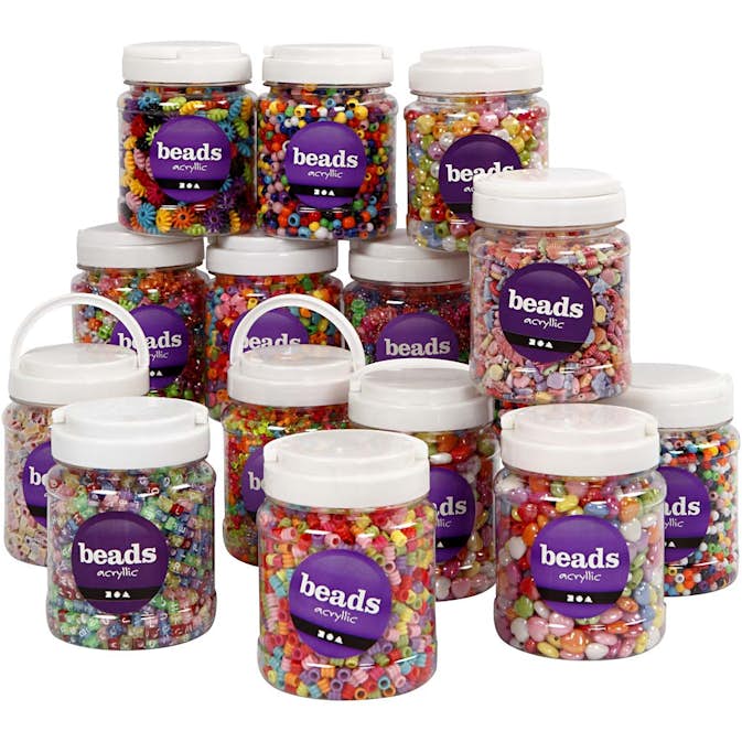 Plastpärlor Creativ Company Mixade Färger Stl 6-15 mm Hålstl 1,5-6 mm 16x700 ml/1 Förp