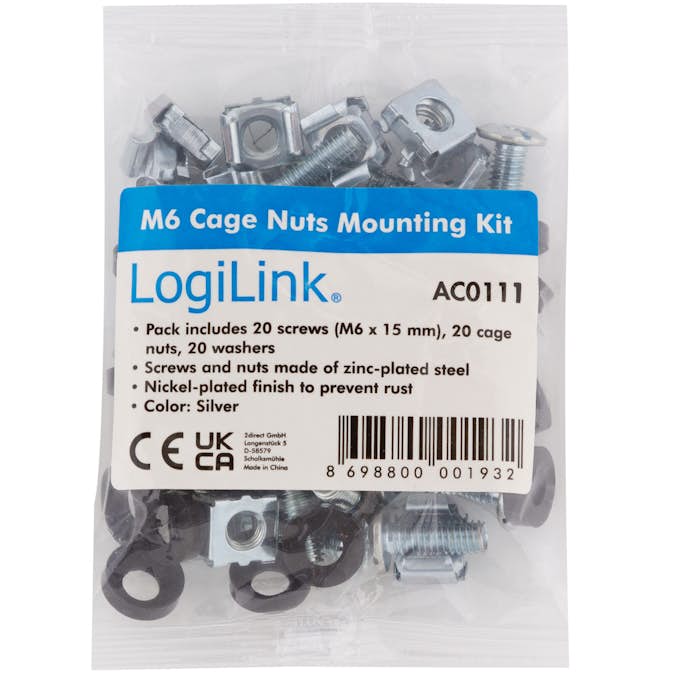 Tillbehör Hemelektronik LogiLink Monteringssats M6 Serverskåp för Rack/Väggskåp 20-pack