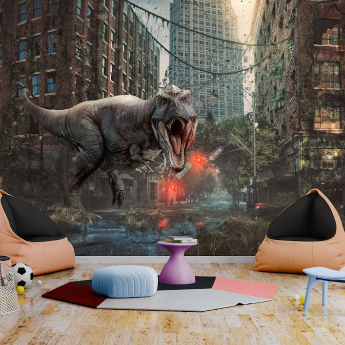 Fototapet Arkiio Självhäftande Dinosaur In The City