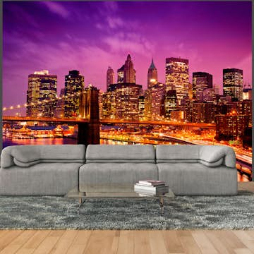 Fototapet Arkiio Manhattan Och Brooklyn Bridge På Natten