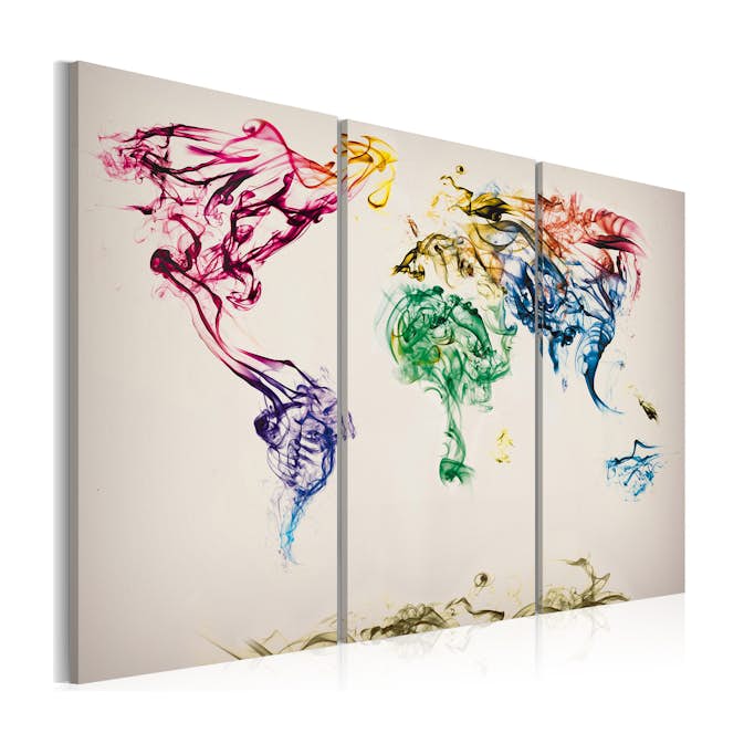 Tavla Arkiio Världskartan Färgad Rök Spår Triptych
