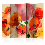 Rumsavdelare Skärmvägg Arkiio Velvet Poppies II Grön/Röd/Orange 225x172 cm