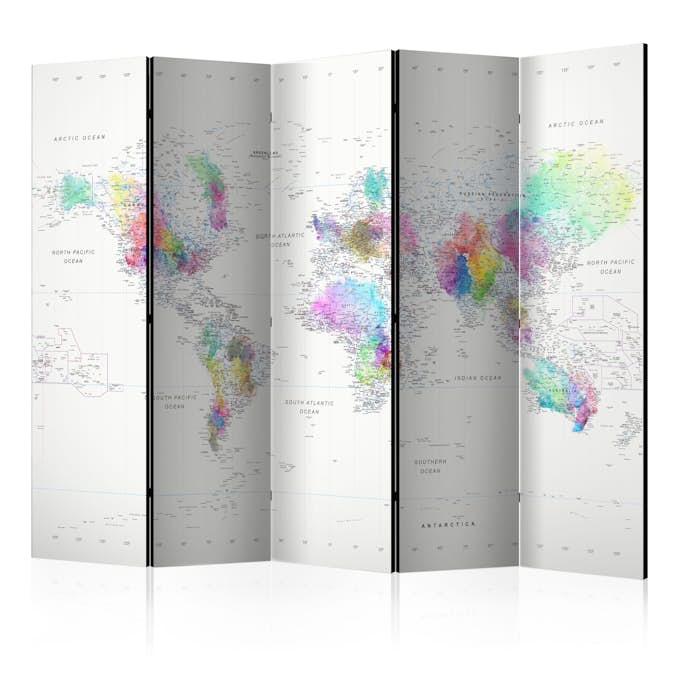 Rumsavdelare Skärmvägg Arkiio White-Colorful World Map 225x172 cm